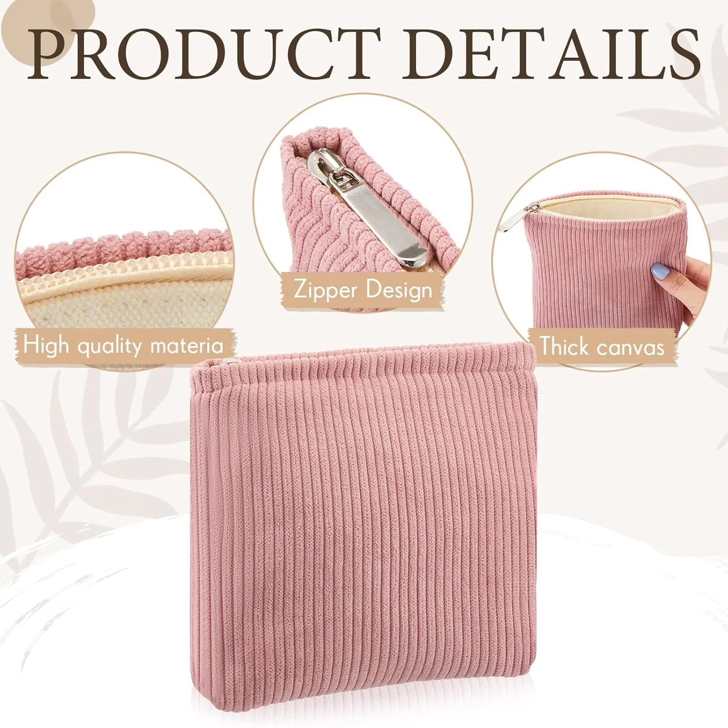 Abbylike 4 Pcs Floral Makeup Bag Corduroy Cosmetic Bag with Zipper Portable Small Pouches for Purse Toiletry Mini Pouch Cute Mini Makeup Purse for Coin Essentials Items Women(Plain)