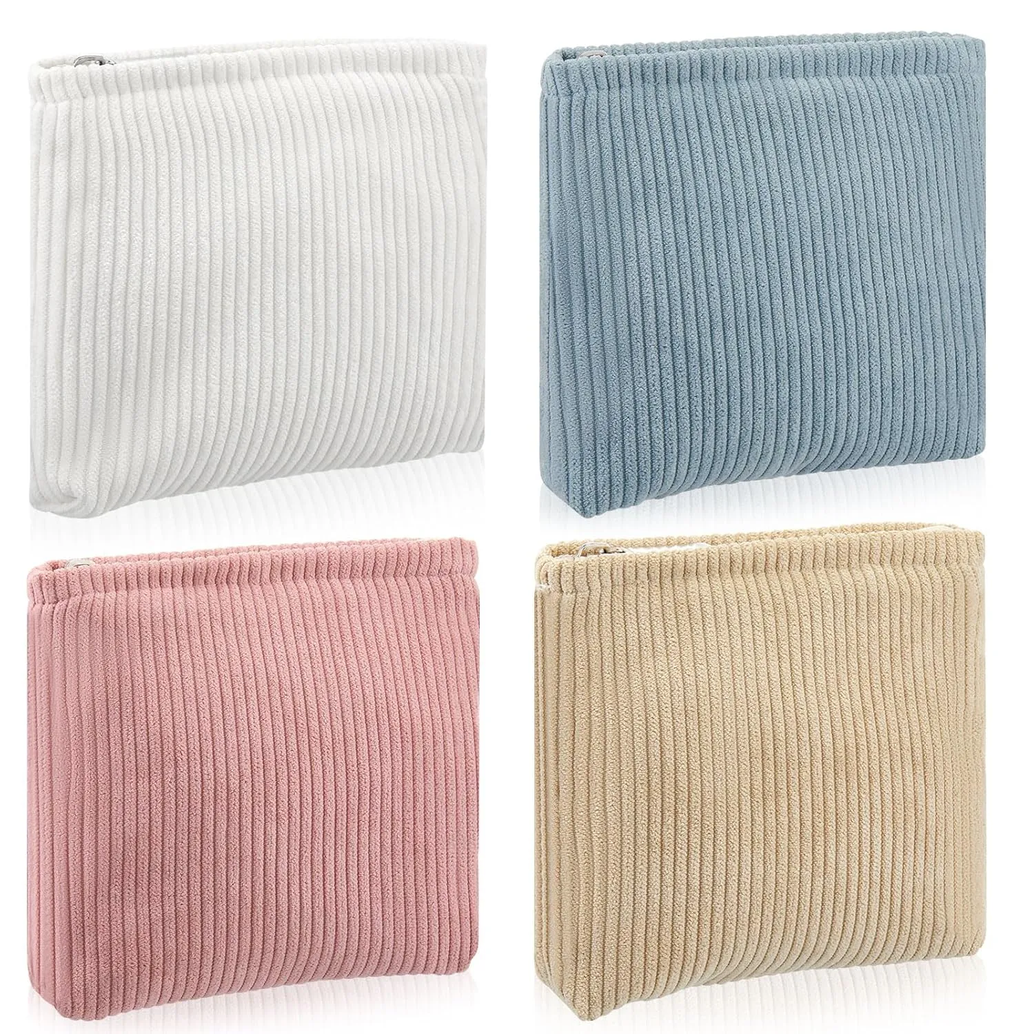 Abbylike 4 Pcs Floral Makeup Bag Corduroy Cosmetic Bag with Zipper Portable Small Pouches for Purse Toiletry Mini Pouch Cute Mini Makeup Purse for Coin Essentials Items Women(Plain)