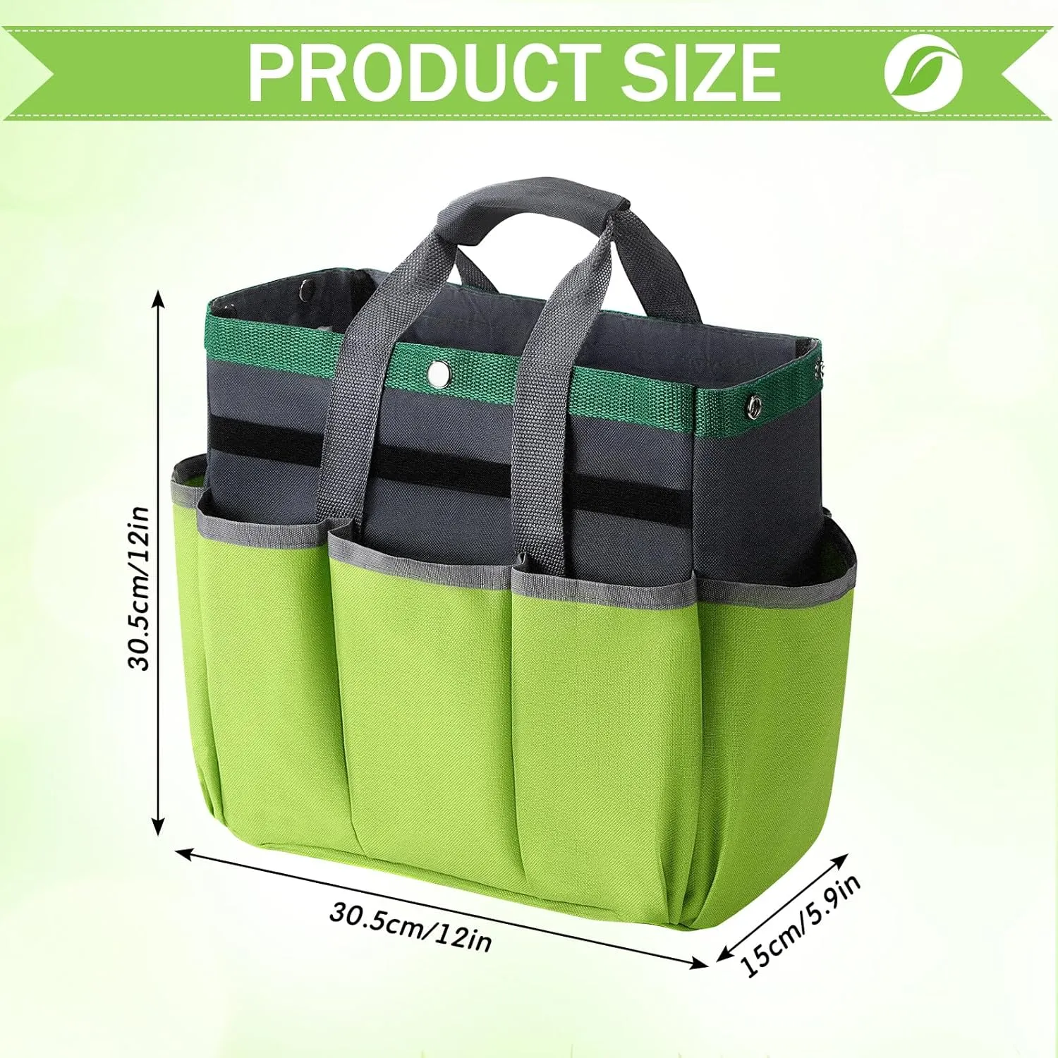Abbylike Garden Tool Bag Garden Storage Bags with 8 Pockets Storage Organizer with Handle Oxford Cloth Tool Holder for Pottery Gardener Electrician Contractor Repairman 12" x 12" x 6"(Green)