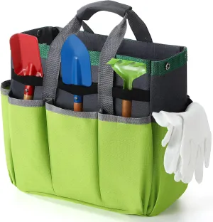 Abbylike Garden Tool Bag Garden Storage Bags with 8 Pockets Storage Organizer with Handle Oxford Cloth Tool Holder for Pottery Gardener Electrician Contractor Repairman 12" x 12" x 6"(Green)