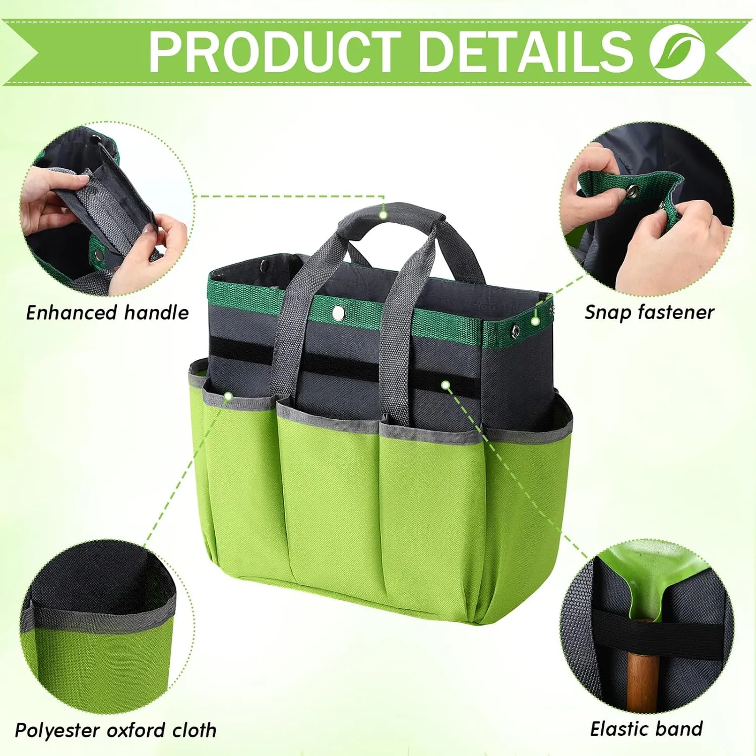 Abbylike Garden Tool Bag Garden Storage Bags with 8 Pockets Storage Organizer with Handle Oxford Cloth Tool Holder for Pottery Gardener Electrician Contractor Repairman 12" x 12" x 6"(Green)