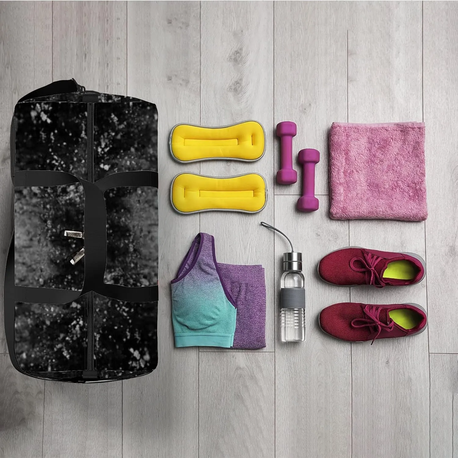 Abstract Background Monochrome Texture Image Includes Sports Bag Tote Bag Waterproof Gym Bag with Shoulder Strap Zipper 2 Side Pockets for Men and Women, Travel and Storage Shoulder Bag.