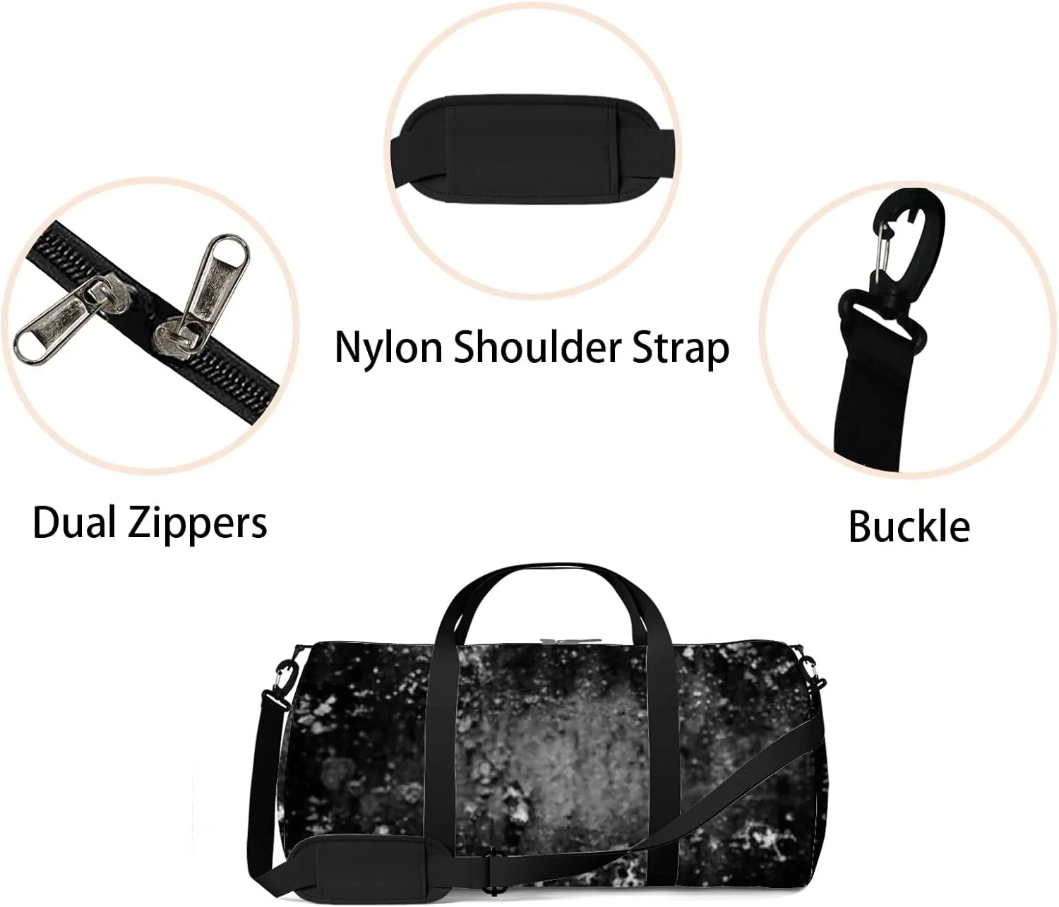 Abstract Background Monochrome Texture Image Includes Sports Bag Tote Bag Waterproof Gym Bag with Shoulder Strap Zipper 2 Side Pockets for Men and Women, Travel and Storage Shoulder Bag.
