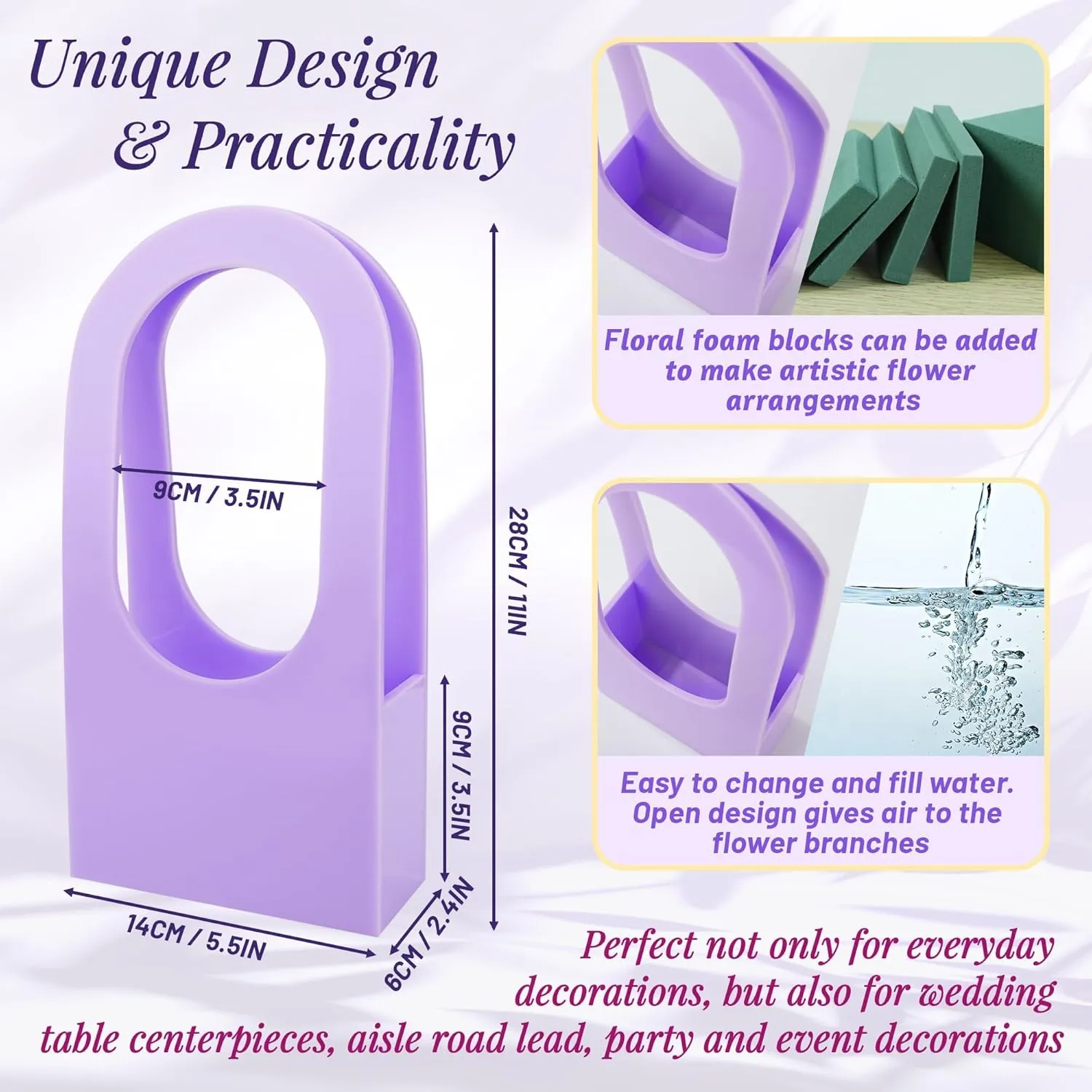 Acrylic Purse Vase for Flowers, 11x5.5 Inches Aesthetic Handbag With Handle - Modern Decorative Home Decor, Centerpiece for Events, Office, Garden, Wedding (Purple)