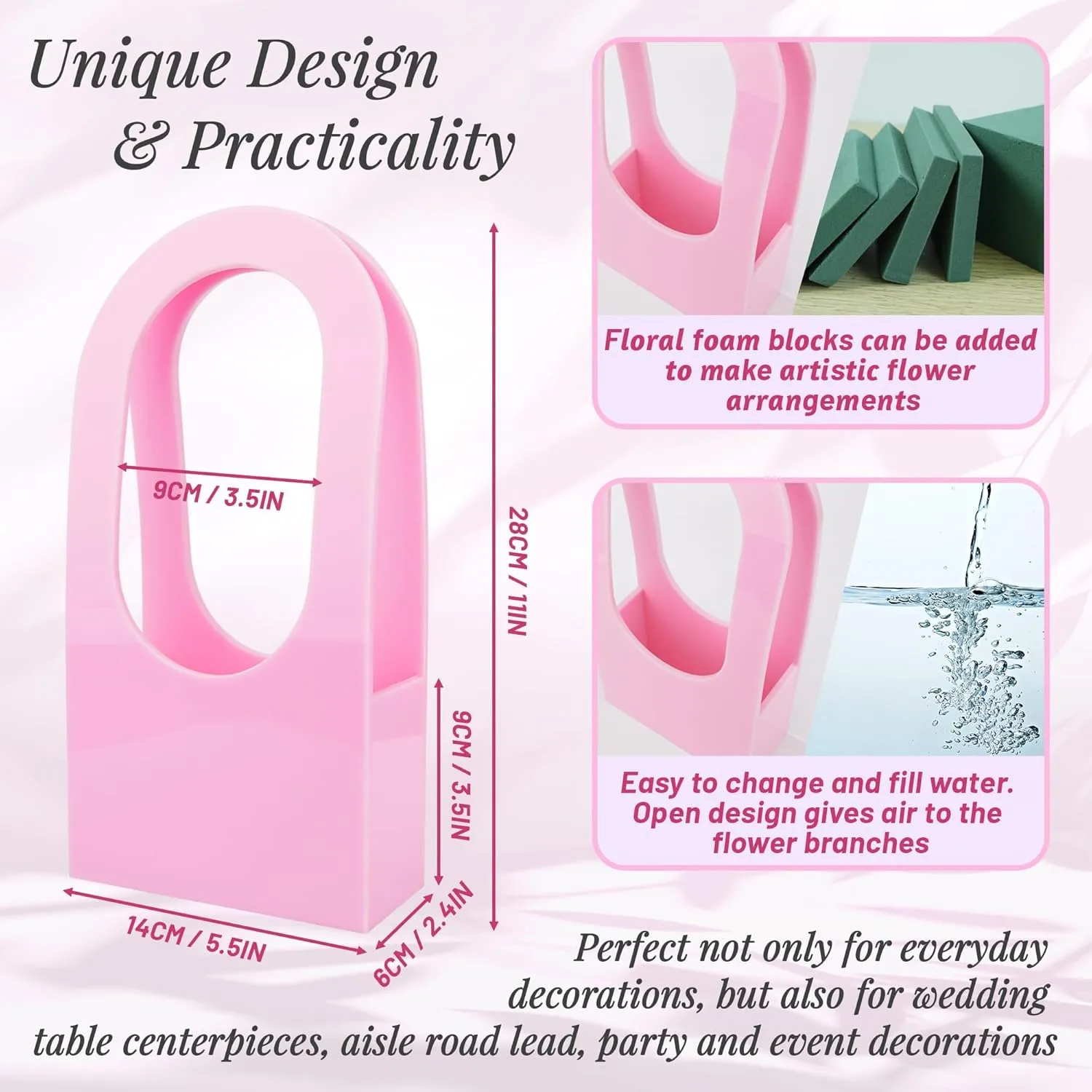 Acrylic Purse Vase for Flowers, Aesthetic Vase with Handle, 11x5.5 Inches Handbag Flower Vase - Modern Decorative Vase for Home Décor, Enterpiece, Events, Office, Garden, Wedding (Pink)