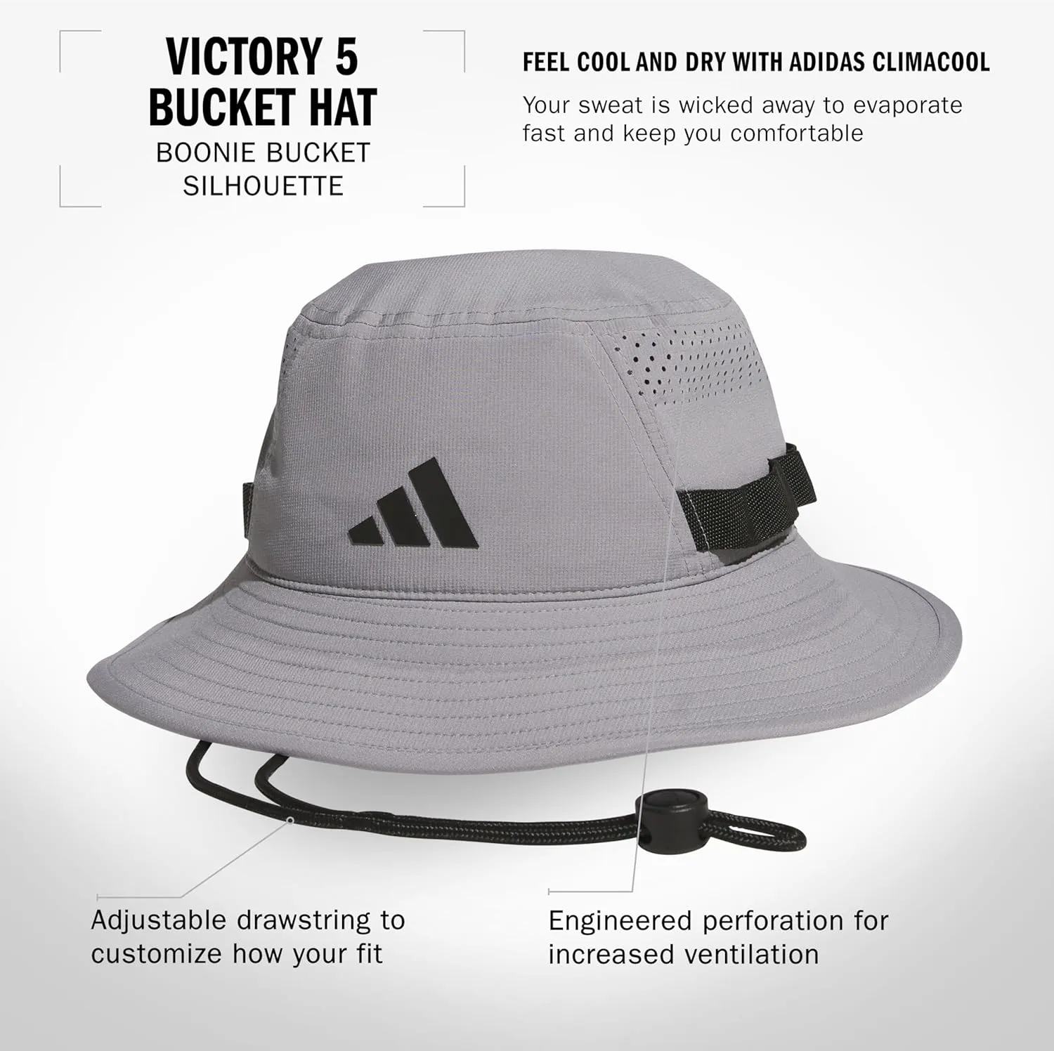 adidas Men's Victory Bucket Hat outdoors and sideline wide brim style for sun protection