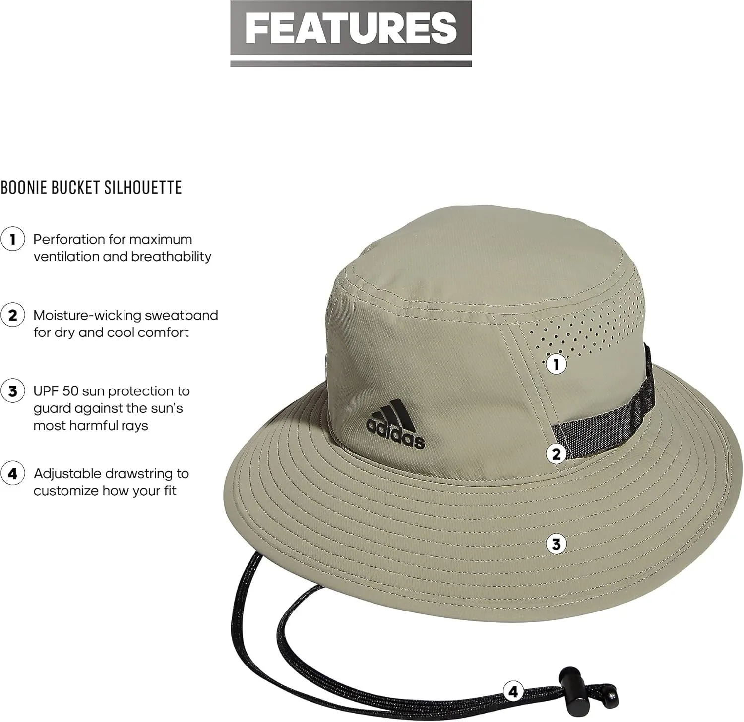 adidas Men's Victory Bucket Hat outdoors and sideline wide brim style for sun protection