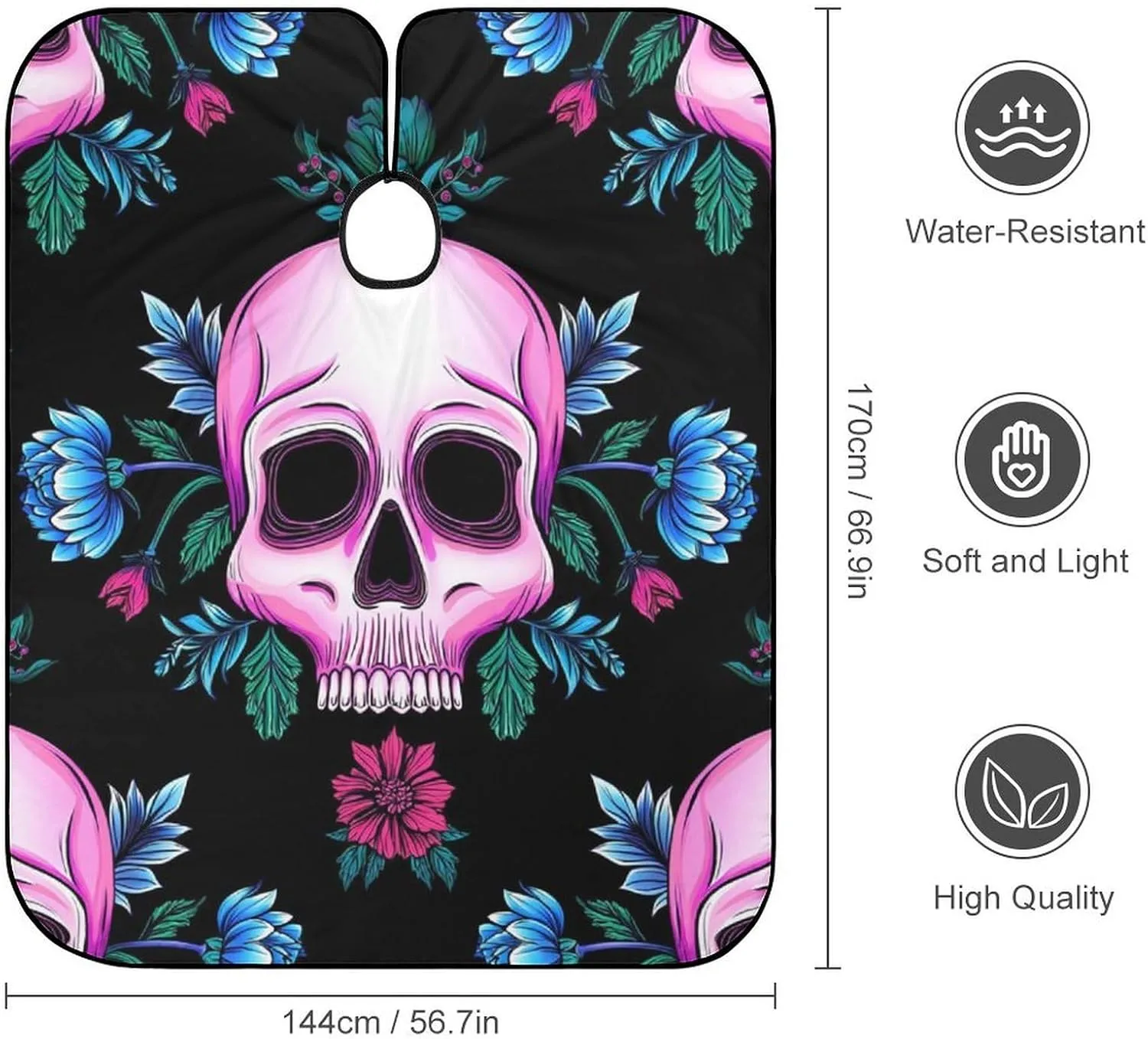 Adjustable Barber Styling Cape - Psychedelic Mexican Sugar Skulls Day of Dead Floral Flowers Art Haircut Apron Hairdressing Gown Cover for Hairdressers