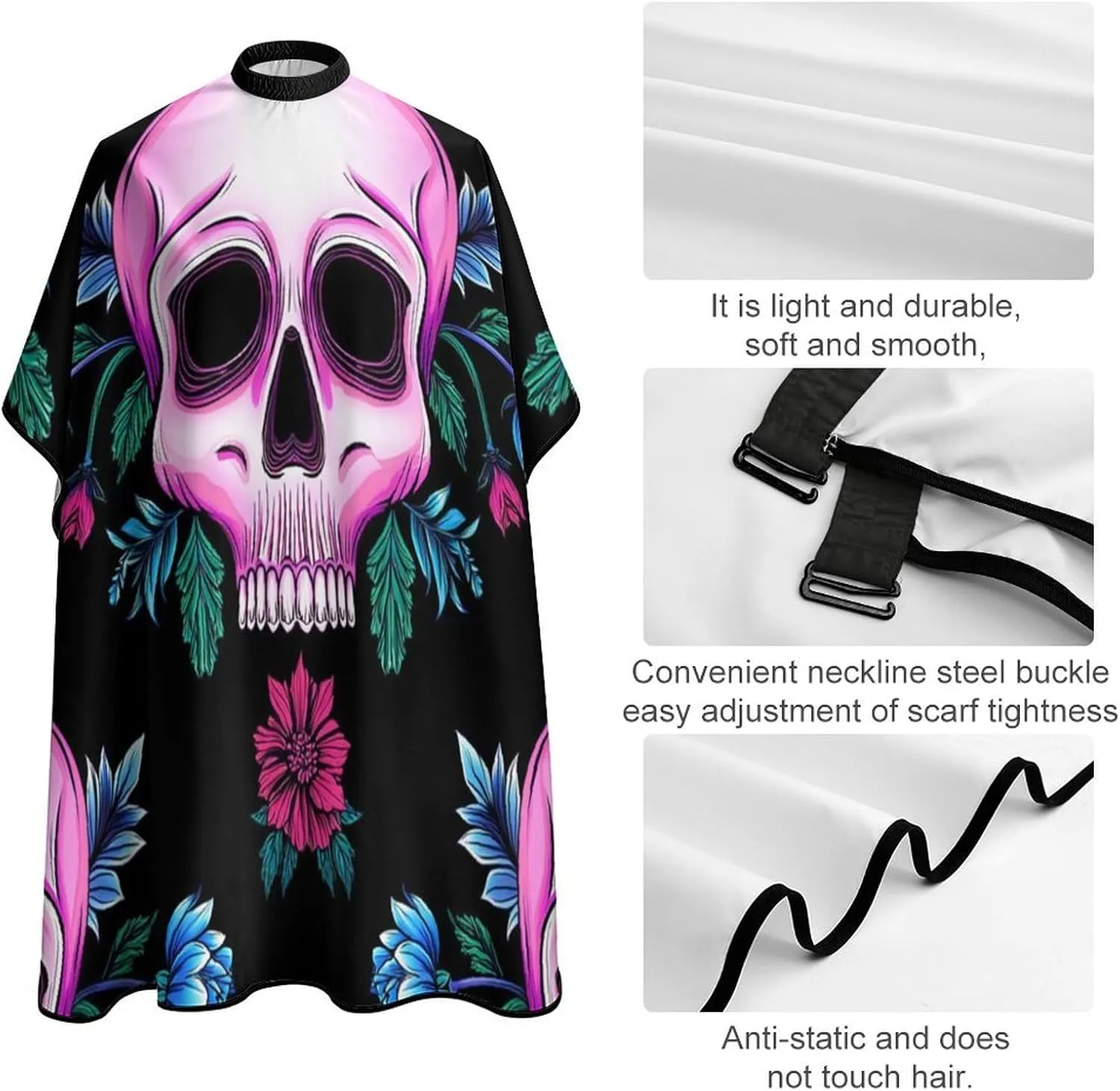 Adjustable Barber Styling Cape - Psychedelic Mexican Sugar Skulls Day of Dead Floral Flowers Art Haircut Apron Hairdressing Gown Cover for Hairdressers