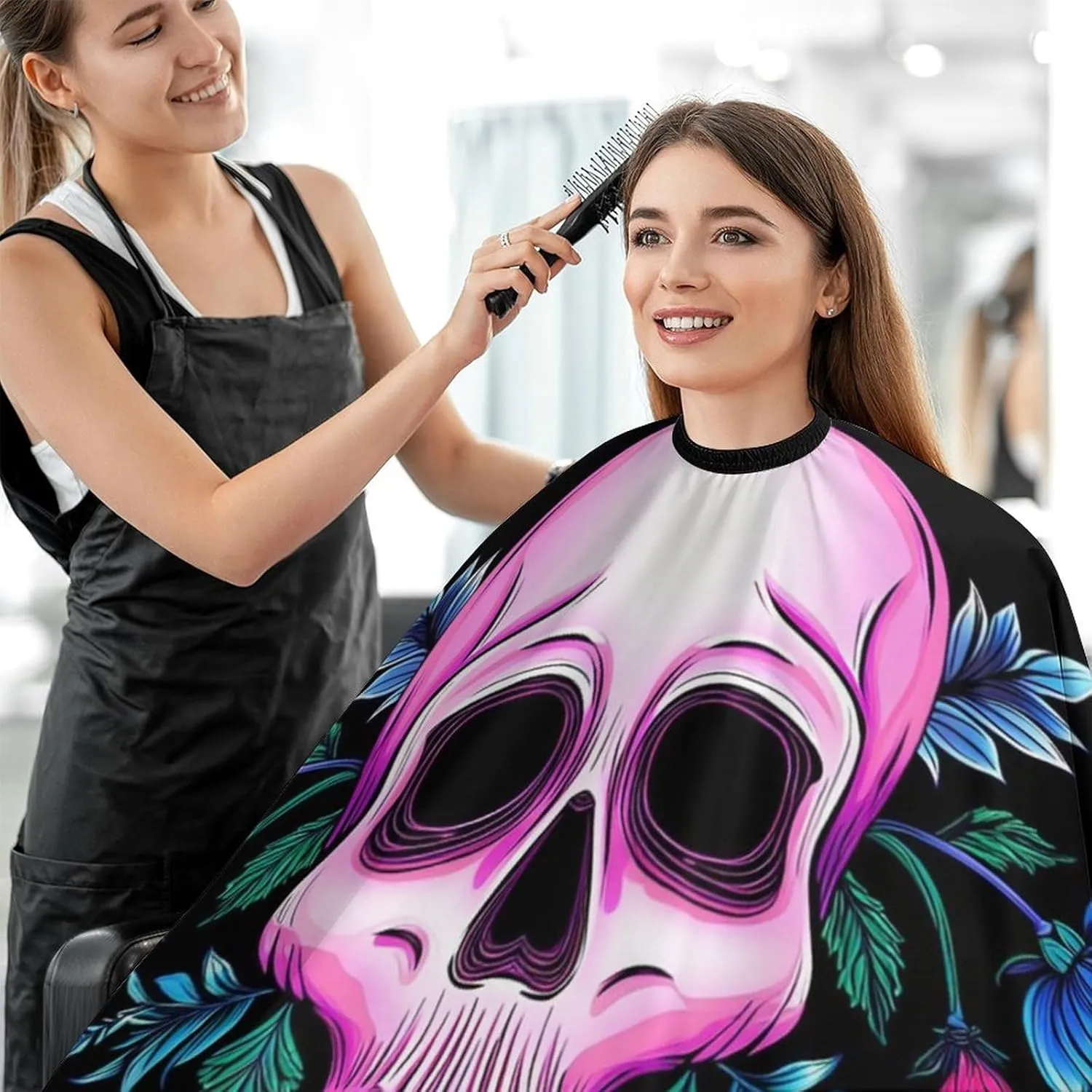 Adjustable Barber Styling Cape - Psychedelic Mexican Sugar Skulls Day of Dead Floral Flowers Art Haircut Apron Hairdressing Gown Cover for Hairdressers