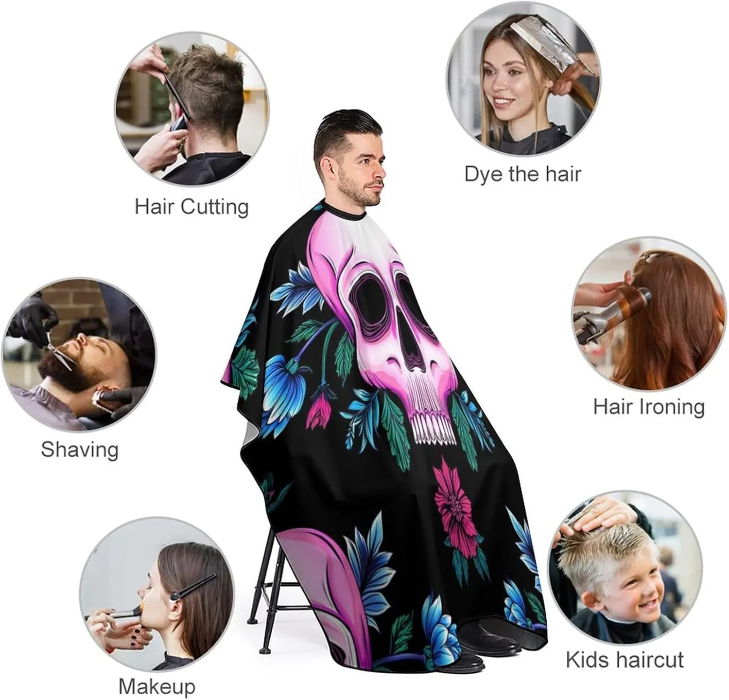 Adjustable Barber Styling Cape - Psychedelic Mexican Sugar Skulls Day of Dead Floral Flowers Art Haircut Apron Hairdressing Gown Cover for Hairdressers