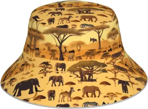 African Grassland Animals Bucket Hat Unisex Suitable for Gardening, Beach, Camping Fishing and Other Outdoor Activities Black