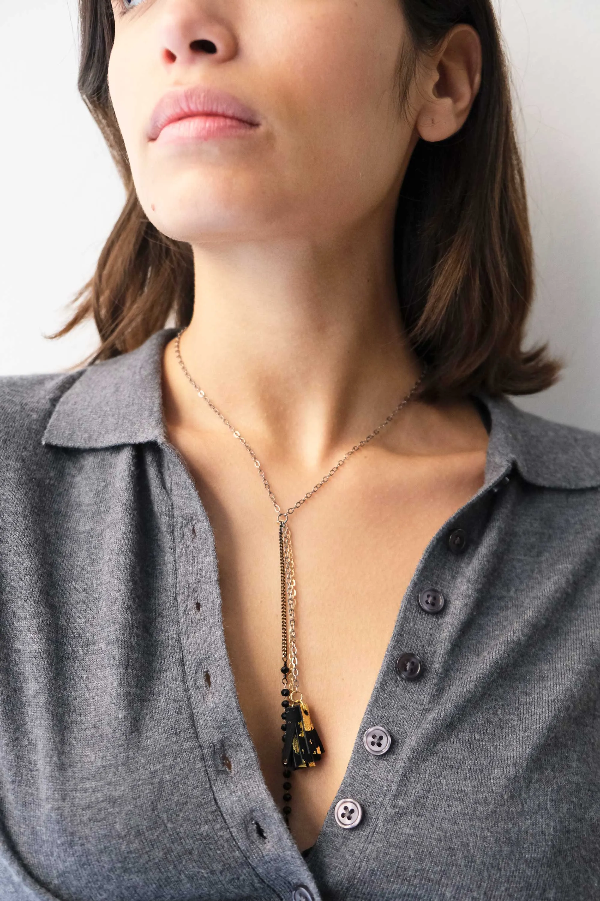 Afrodite micro necklace in leather black and gold - Made in Italy -