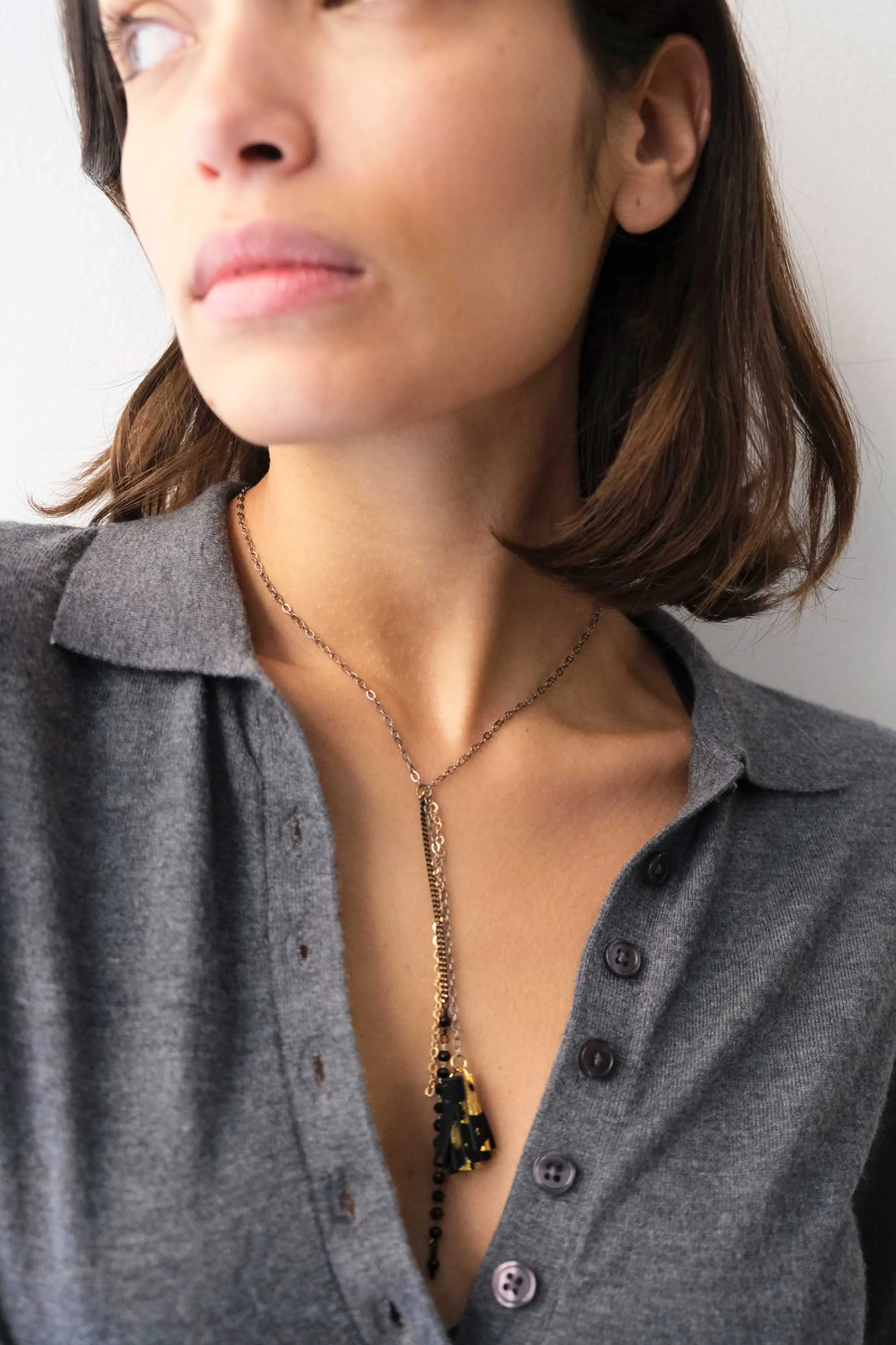 Afrodite micro necklace in leather black and gold - Made in Italy -