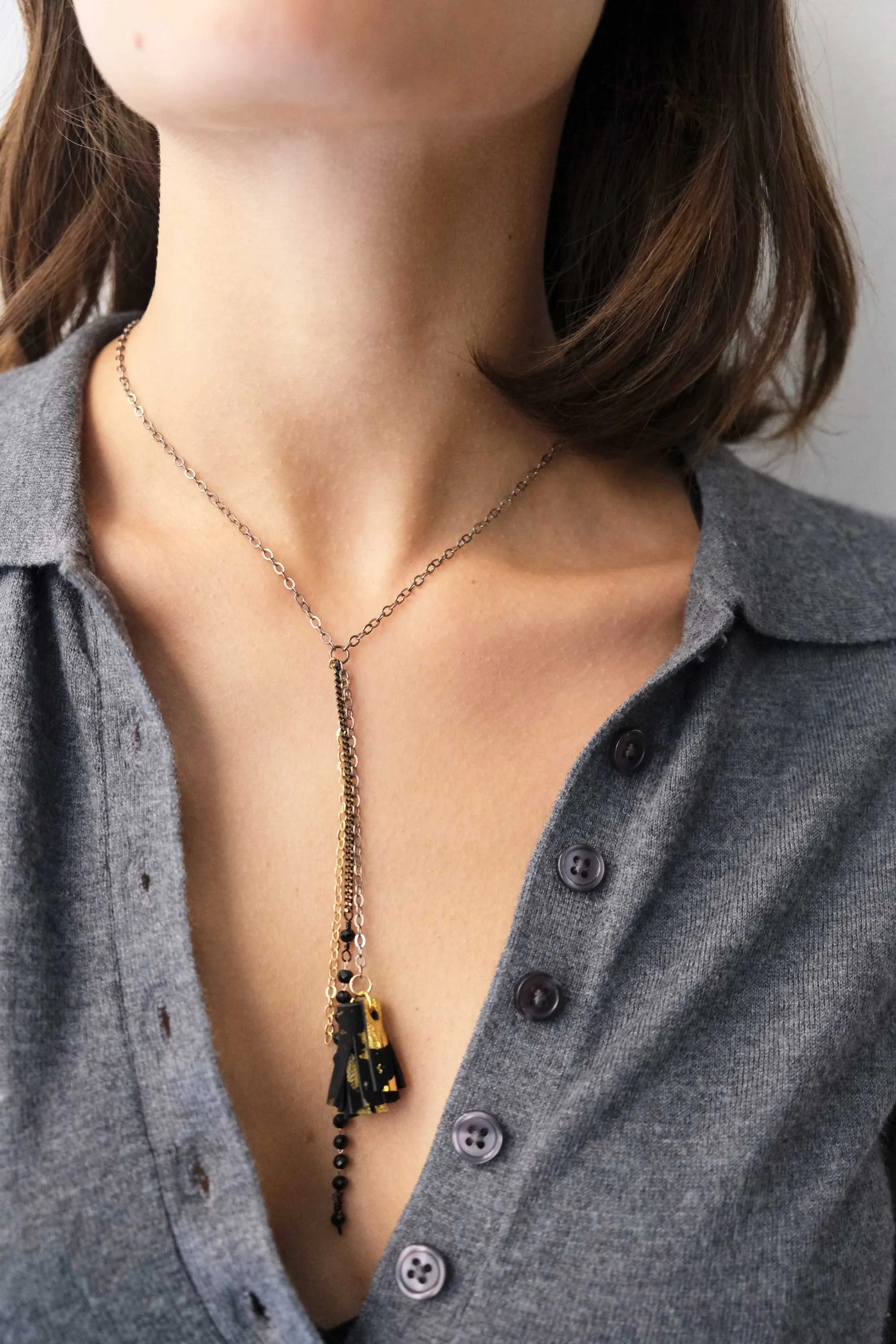 Afrodite micro necklace in leather black and gold - Made in Italy -