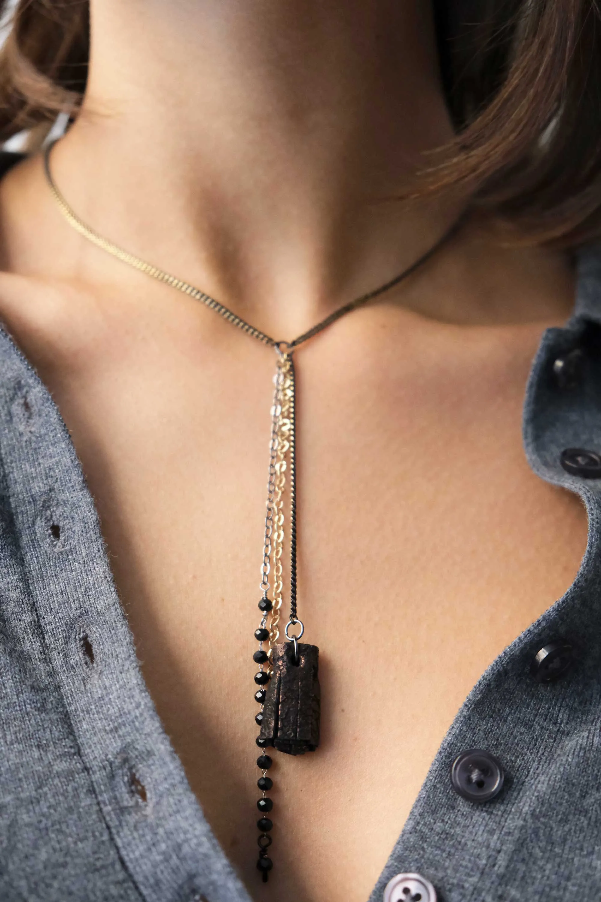 Afrodite micro necklace in leather bronze - Made in Italy -