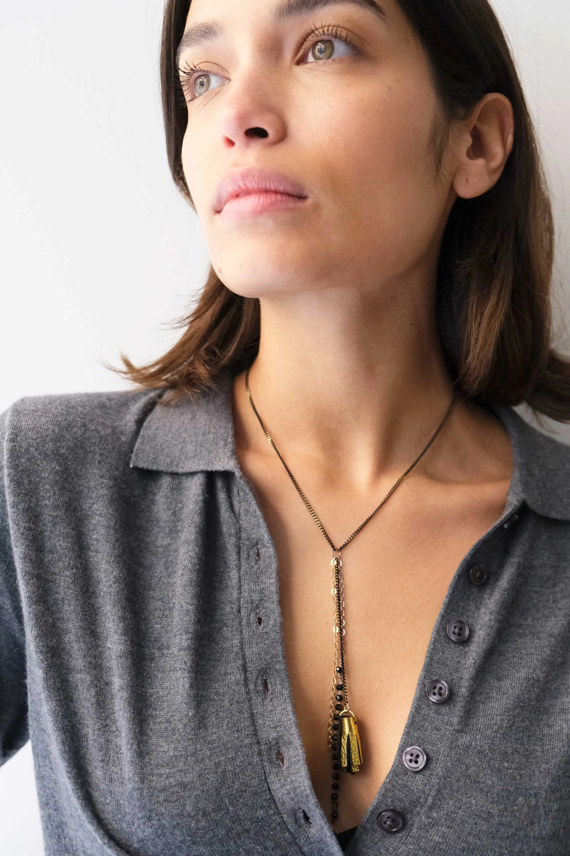 Afrodite micro necklace in leather gold - Made in Italy -