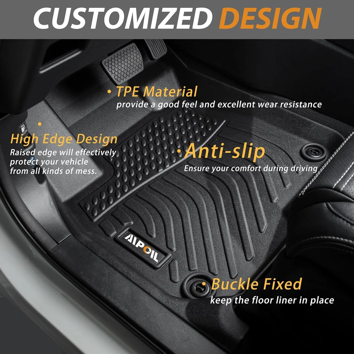 AIPOIL® Floor Mats & Cargo Liner Set for 2021-2024 2025 Chevy Chevrolet Suburban & GMC Yukon XL 7 Seats (2nd Row Bucket Seats) All Weather Protection TPE Full Set Custom Car Mats Accessories - Black