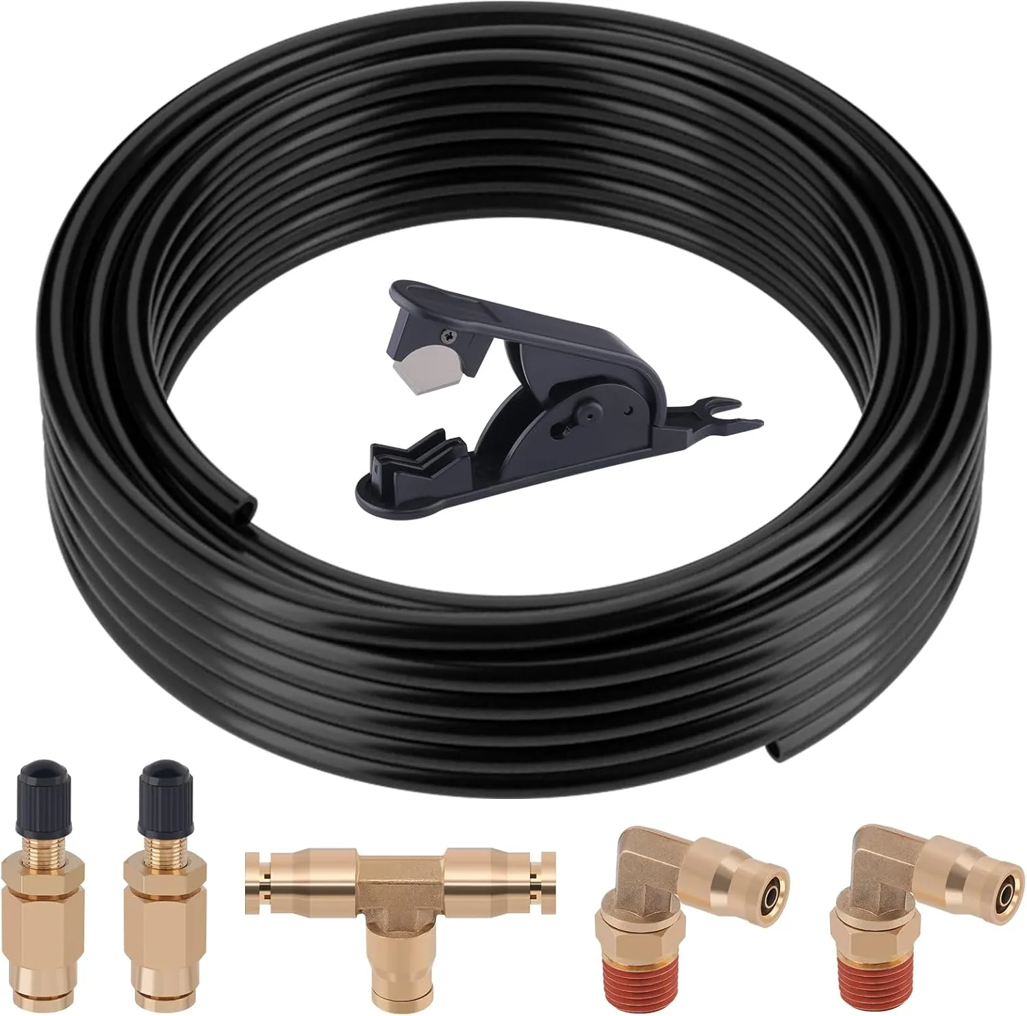 Air Line Kit for Air Spring Bag Suspension with Fittings, 30 FT PA Hose Truck Airbag Line with 1/4 NPT DOT Air Fittings, Replacement Valve for Airbag Suspension in Semi Truck Trailer
