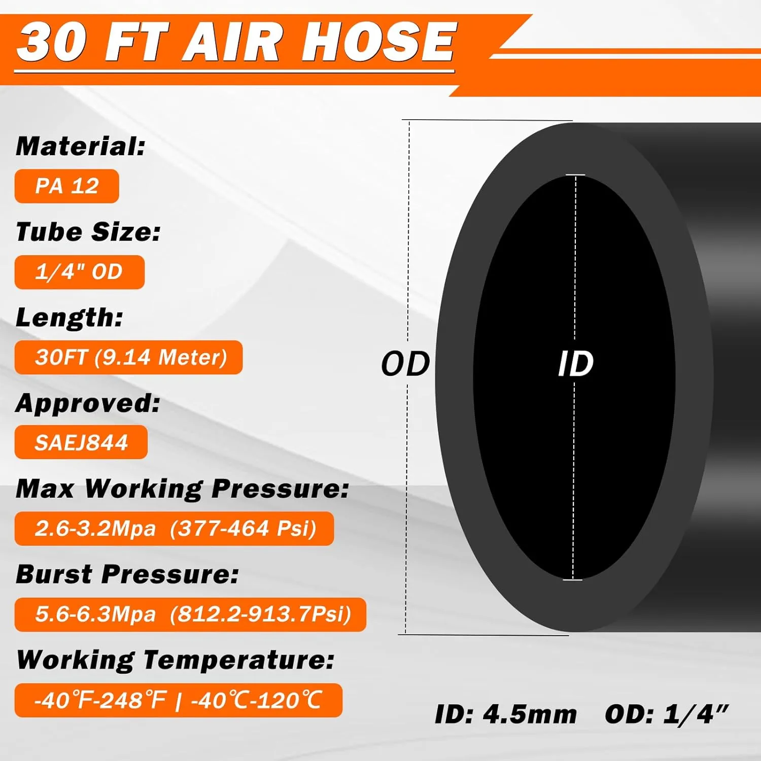 Air Line Kit for Air Spring Bag Suspension with Fittings, 30 FT PA Hose Truck Airbag Line with 1/4 NPT DOT Air Fittings, Replacement Valve for Airbag Suspension in Semi Truck Trailer