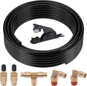 Air Line Kit for Air Spring Bag Suspension with Fittings, 30 FT PA Hose Truck Airbag Line with 1/4 NPT DOT Air Fittings, Replacement Valve for Airbag Suspension in Semi Truck Trailer