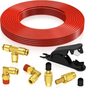 Air Line Service Replacement Kit for Air Bags Suspension,1/4" Air Line 32.8 FT PA Hose Tubing,1/4" Union Tee Elbow DOT Air Push To Connect Fittings, Schrader Valve