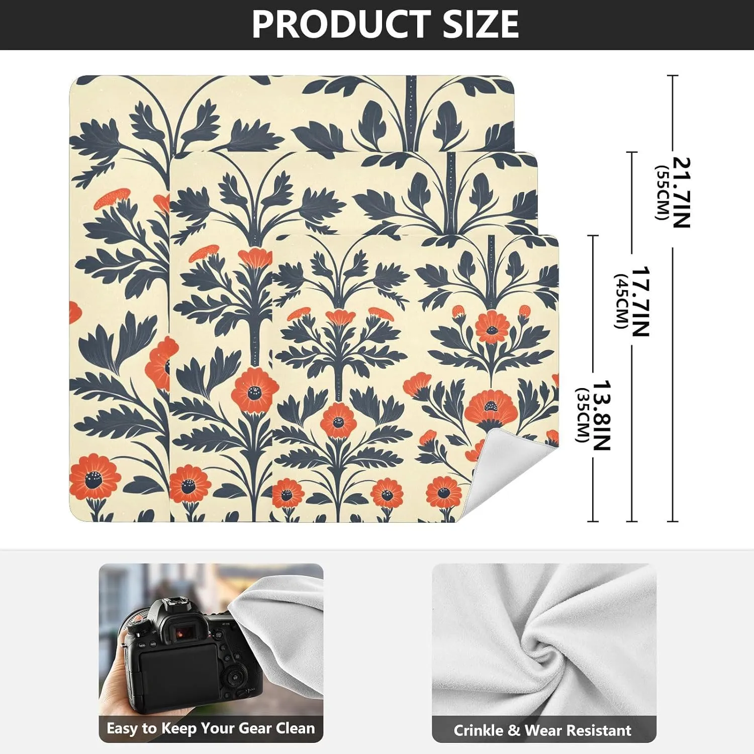 AIXIWAWA Self Adhesive Warp Cloth Chinese Floral Print for Organizing, Open Lay Flat Cosmetic Bag Makeup Bag Cloth 21.7x21.7 in