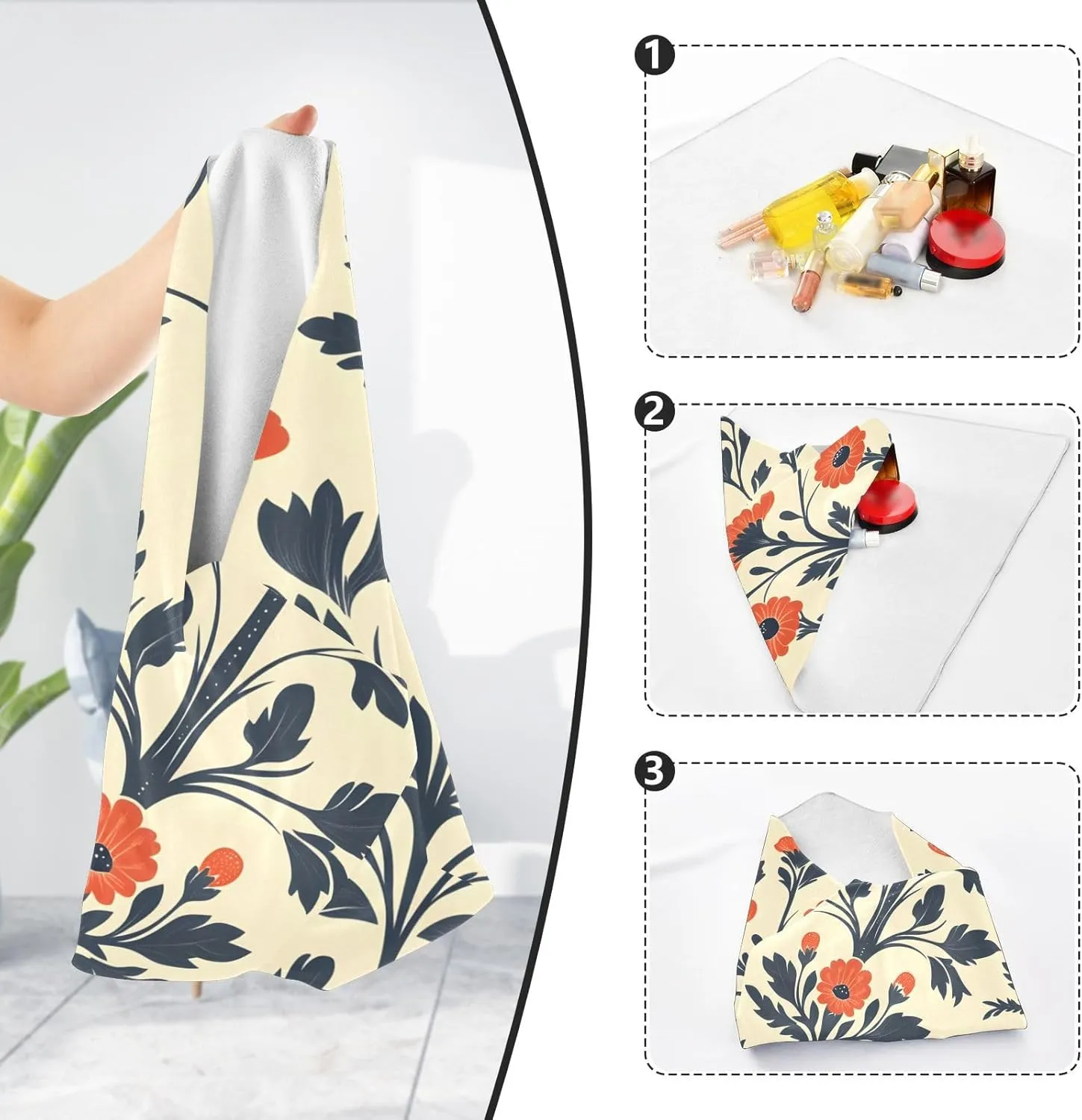 AIXIWAWA Self Adhesive Warp Cloth Chinese Floral Print for Organizing, Open Lay Flat Cosmetic Bag Makeup Bag Cloth 21.7x21.7 in