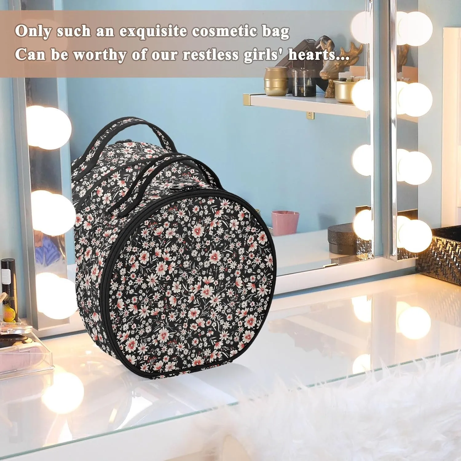 ALAZA Floral Pretty Flowers Makeup Bag Travel Cosmetic Bag Large Toiletry Organizer