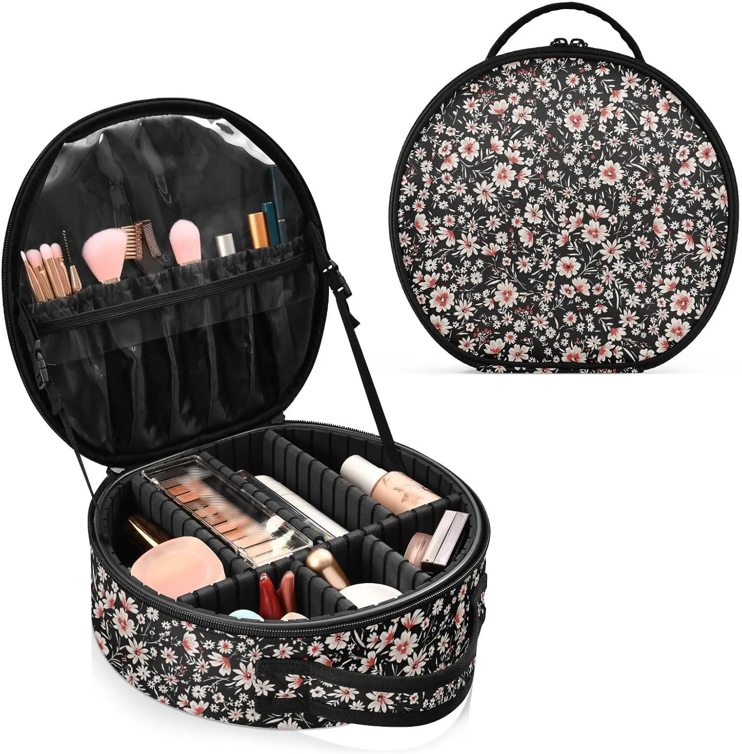 ALAZA Floral Pretty Flowers Makeup Bag Travel Cosmetic Bag Large Toiletry Organizer