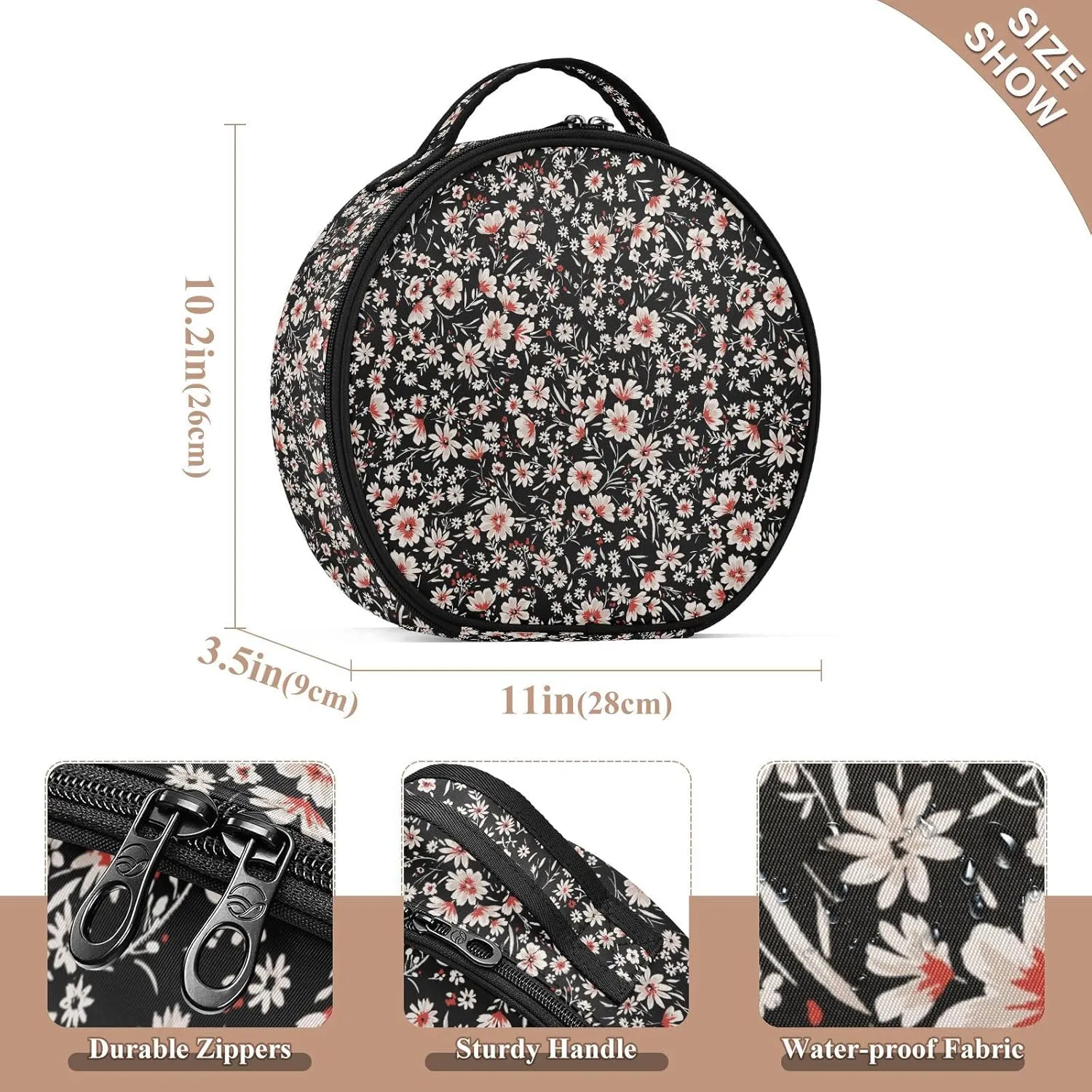 ALAZA Floral Pretty Flowers Makeup Bag Travel Cosmetic Bag Large Toiletry Organizer