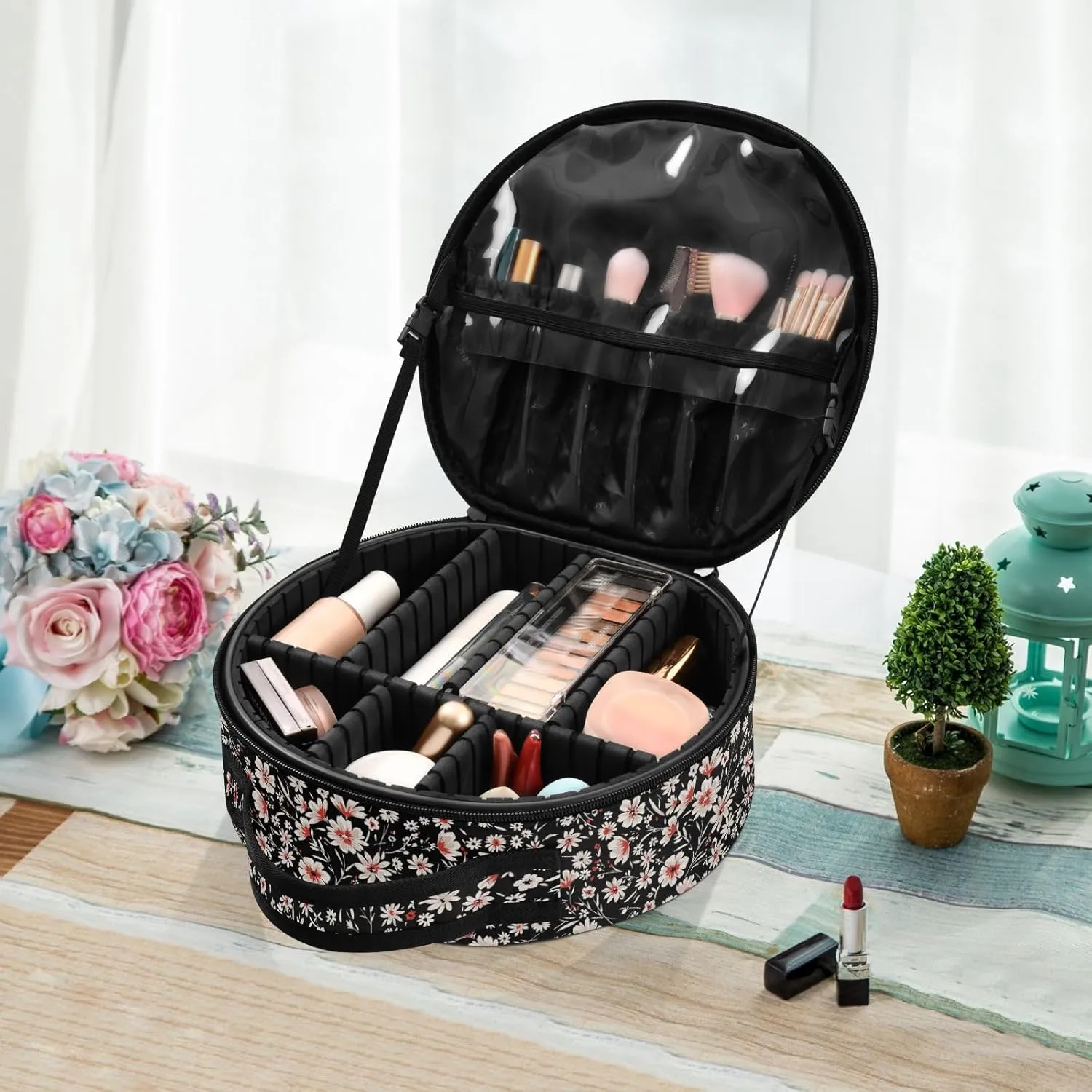 ALAZA Floral Pretty Flowers Makeup Bag Travel Cosmetic Bag Large Toiletry Organizer