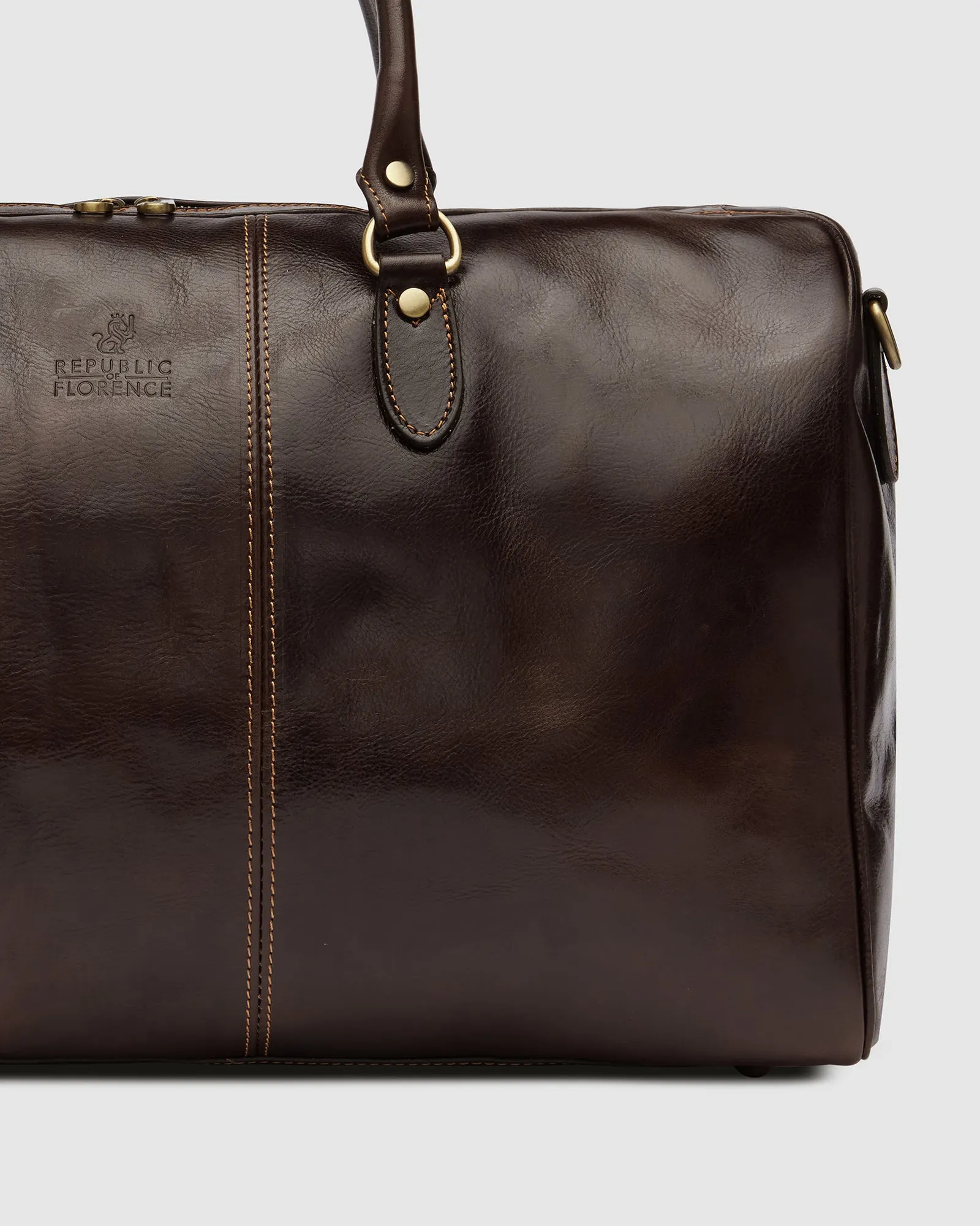 Albertis Chocolate Leather Weekender Bag