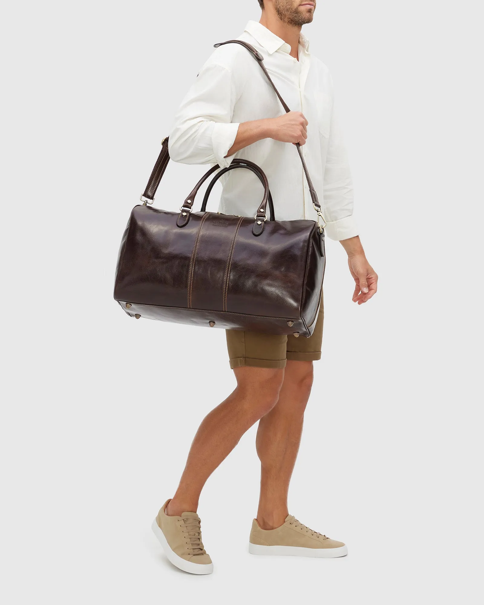 Albertis Chocolate Leather Weekender Bag