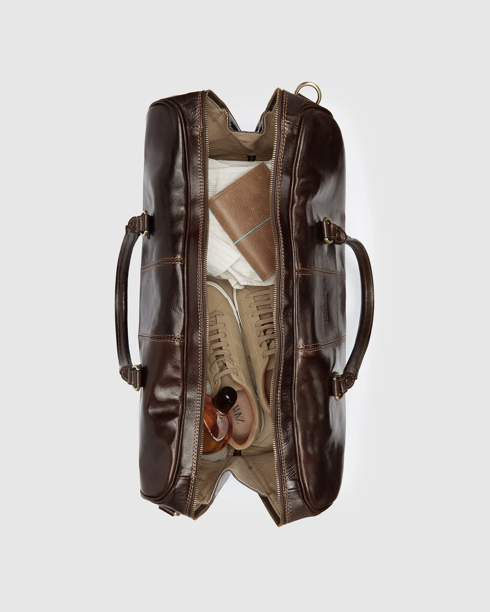 Albertis Chocolate Leather Weekender Bag