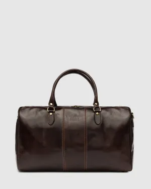 Albertis Chocolate Leather Weekender Bag