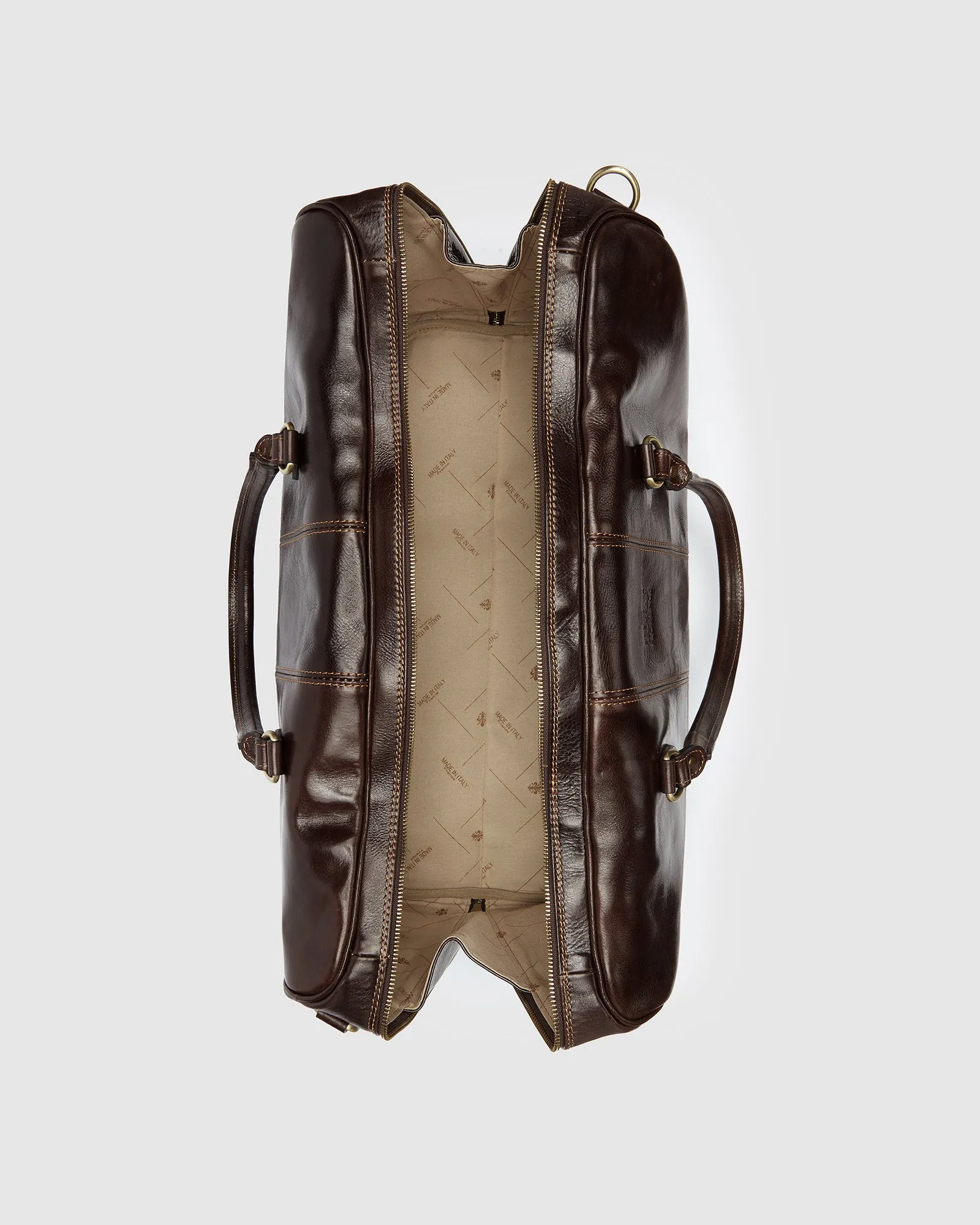Albertis Chocolate Leather Weekender Bag
