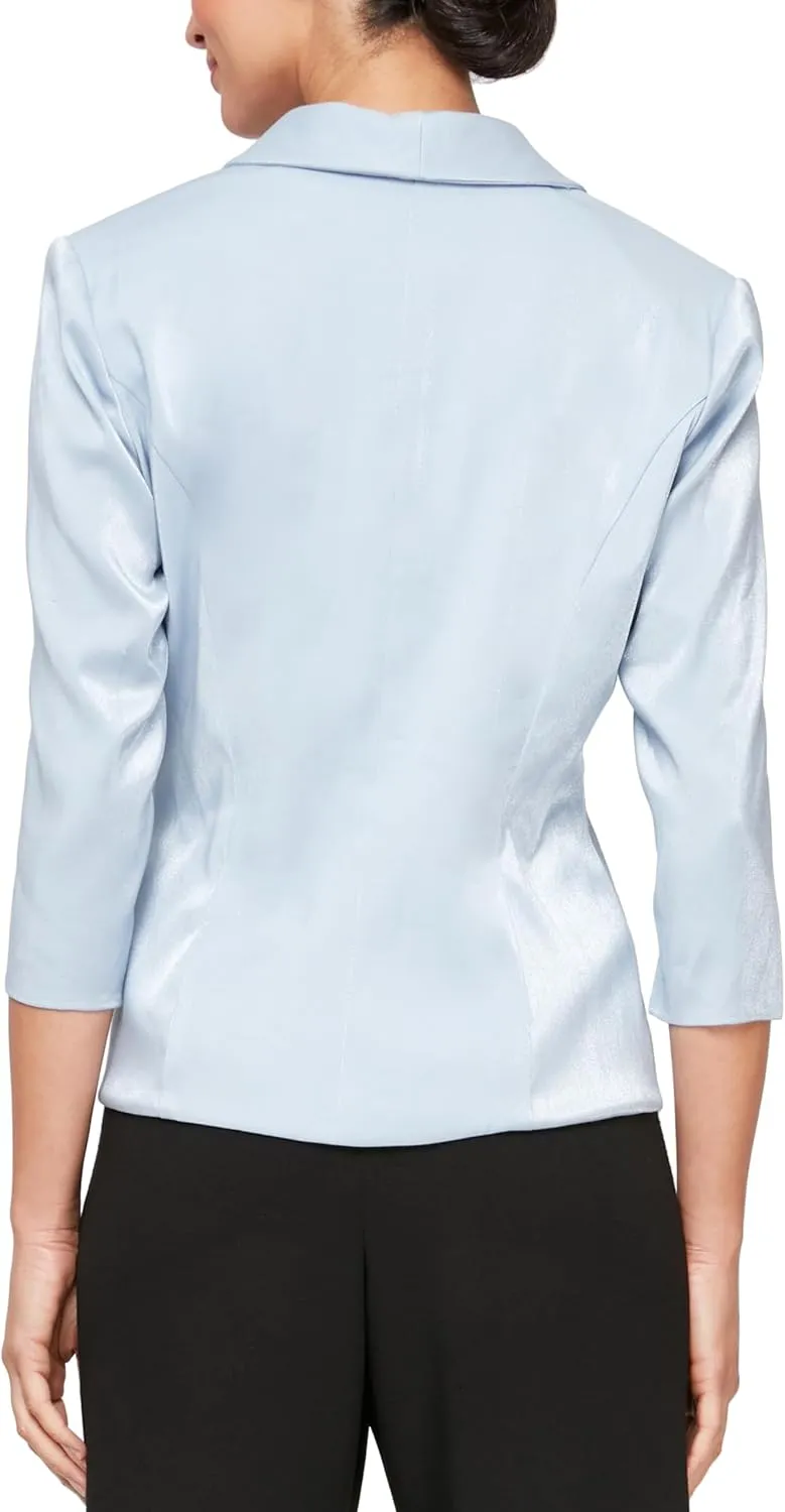 Alex Evenings Women's 3/4 Sleeve Surplice Neckline Stretch Shimmer Blouse with Embellished Side Closure