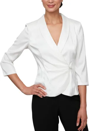 Alex Evenings Women's 3/4 Sleeve Surplice Neckline Stretch Shimmer Blouse with Embellished Side Closure