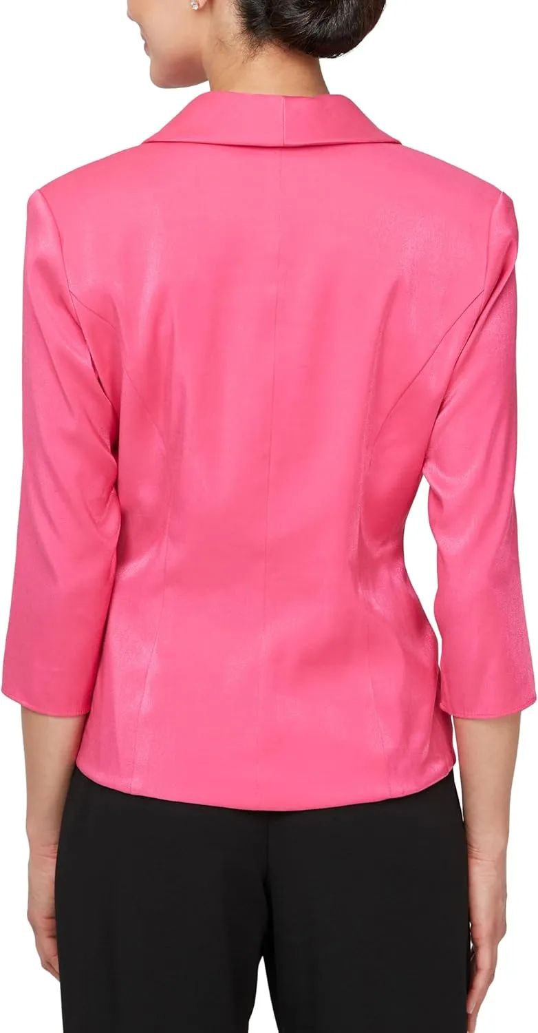 Alex Evenings Women's 3/4 Sleeve Surplice Neckline Stretch Shimmer Blouse with Embellished Side Closure