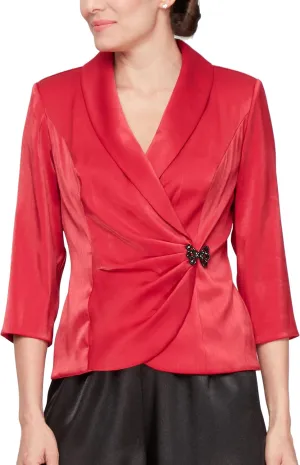 Alex Evenings Women's 3/4 Sleeve Surplice Neckline Stretch Shimmer Blouse with Embellished Side Closure