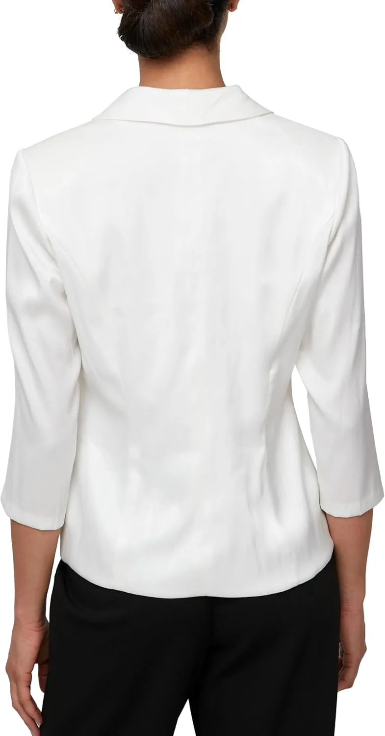 Alex Evenings Women's 3/4 Sleeve Surplice Neckline Stretch Shimmer Blouse with Embellished Side Closure