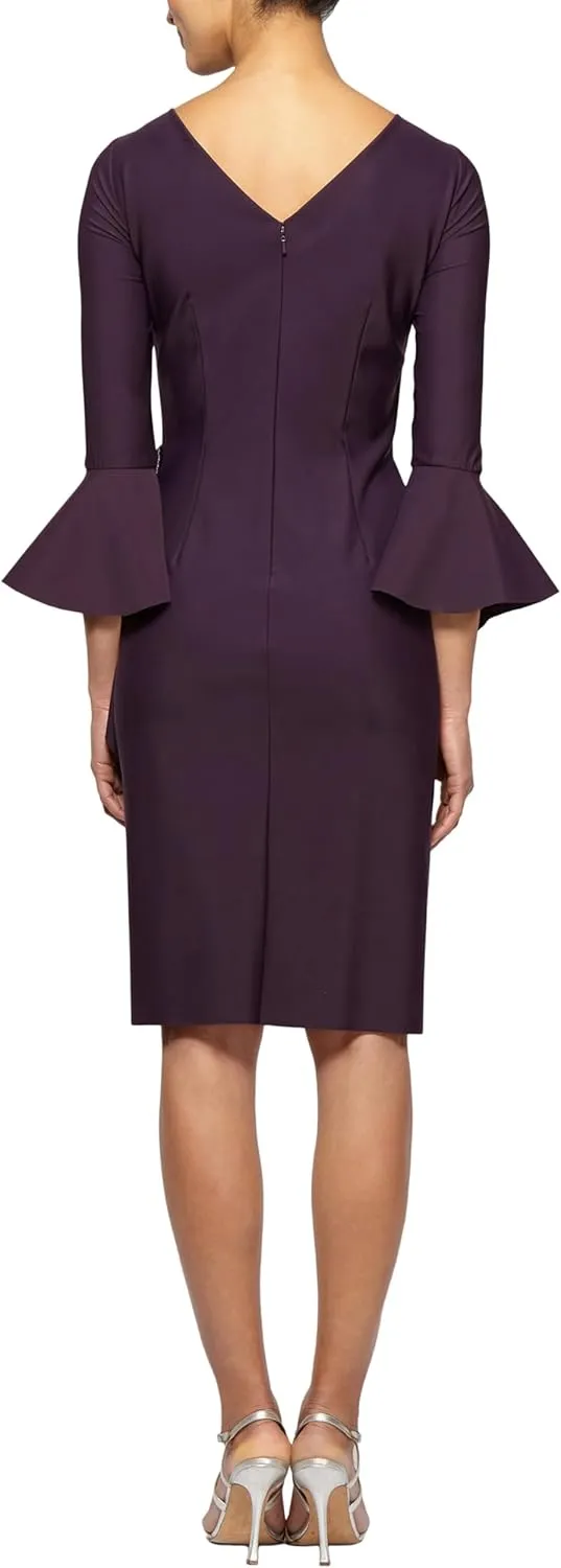Alex Evenings Women's Slimming Short Cocktail Dress with Bell Sleeves, Wedding Guest (Petite and Regular Sizes)