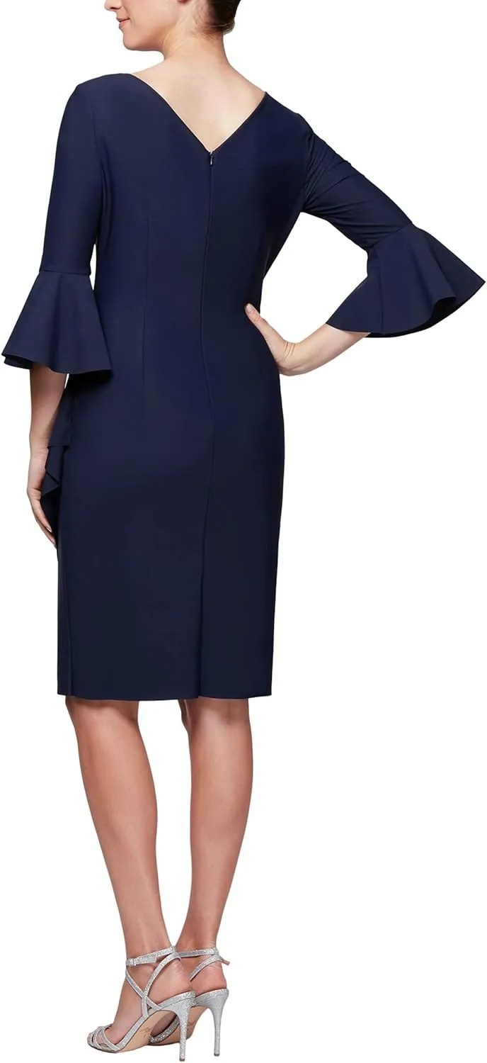 Alex Evenings Women's Slimming Short Cocktail Dress with Bell Sleeves, Wedding Guest (Petite and Regular Sizes)