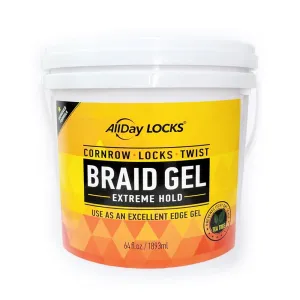 AllDay Locks Braid Gel, Extreme Hold, Long Lasting for Braids, Locks, Twists, Cornrows 64oz (Bucket) With All Beauty 3-in-1 Edge Brush Pintail (Random Color), Orange