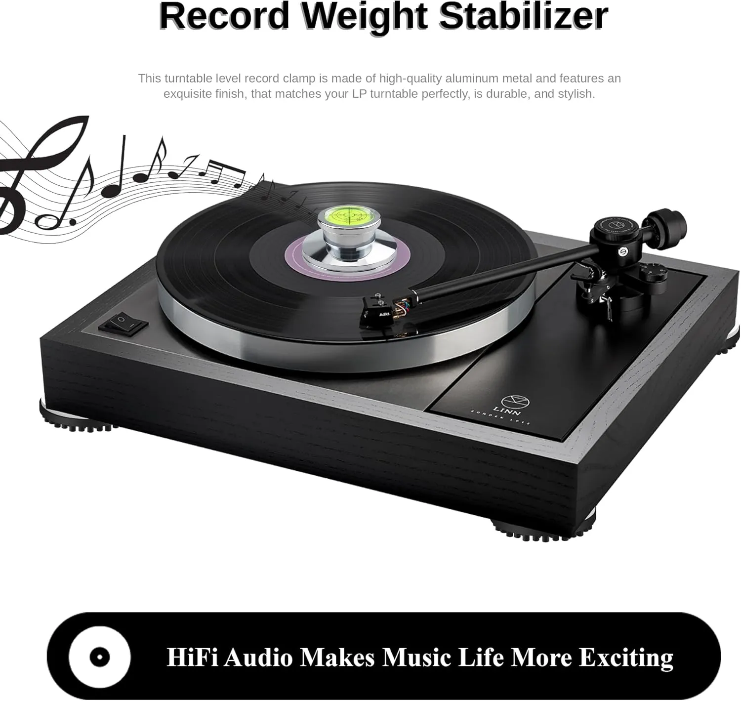Aluminum Record Weight Stabilizer, HiFi Vinyl Clamp, Turntable Level with Bubble for Phonograph Turntable Record Players
