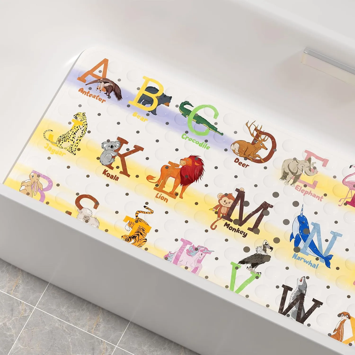 AmazerBath Baby Bath Mat Non Slip, Cartoon Kids Bath Mat for Tub 40 x 16 Inches Full Size Shower Stall Mats - Alphabets & Animals
