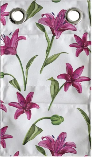 Ambesonne Floral Hanging Pocket Organizer, Romantic Lily Blossom with Leaves and Stalk Vintage Garden Artwork, Printed Polyester Storage Bag with Pockets, 9" x 16", Magenta Green and White