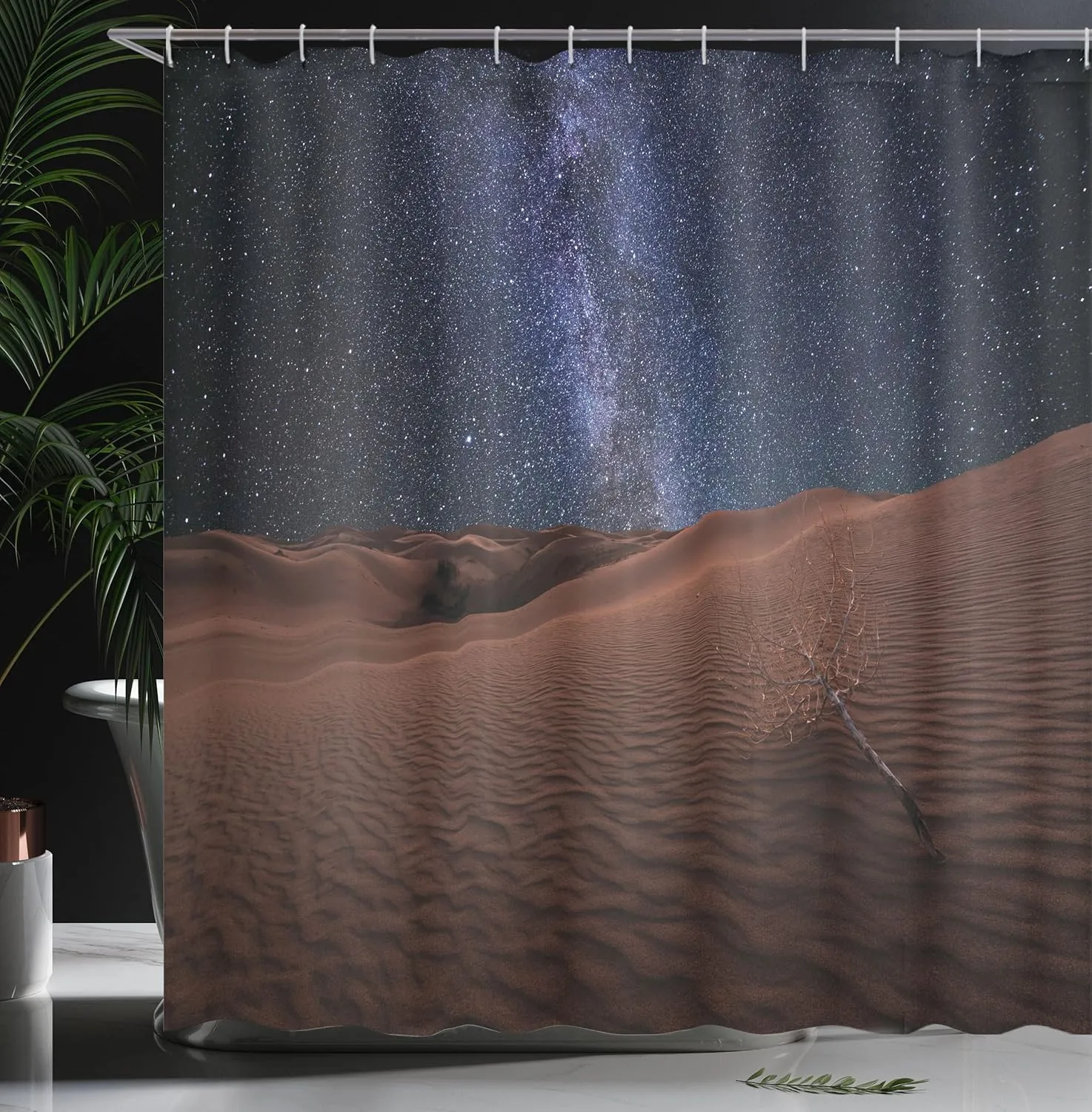 Ambesonne Space Shower Curtain, Life on Mars Themed Surreal Surface of Gobi Desert Dune Oasis Lunar Adventure Photo, Cloth Fabric Bathroom Decor Set with Hooks, 69" W x 70" L, Brown Blue