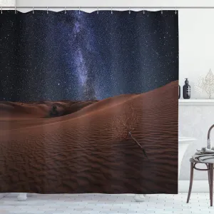 Ambesonne Space Shower Curtain, Life on Mars Themed Surreal Surface of Gobi Desert Dune Oasis Lunar Adventure Photo, Cloth Fabric Bathroom Decor Set with Hooks, 69" W x 70" L, Brown Blue
